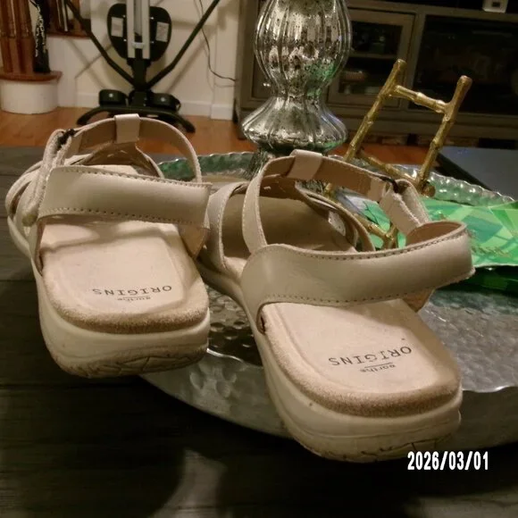 Earth Origins Leather Strappy Sandals "Sylvie" SAND WHITE (BEIGE) SIZE 7 M - Picture 6 of 6